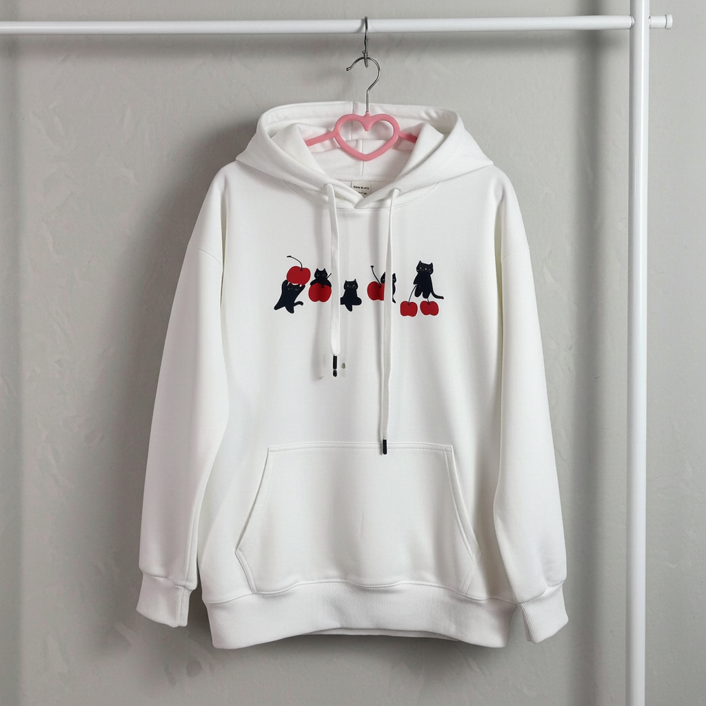Apple Cat Hoodie – White