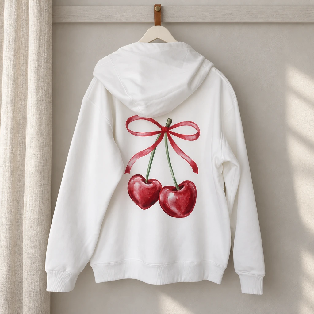 Cherry Bow Hoodie – White