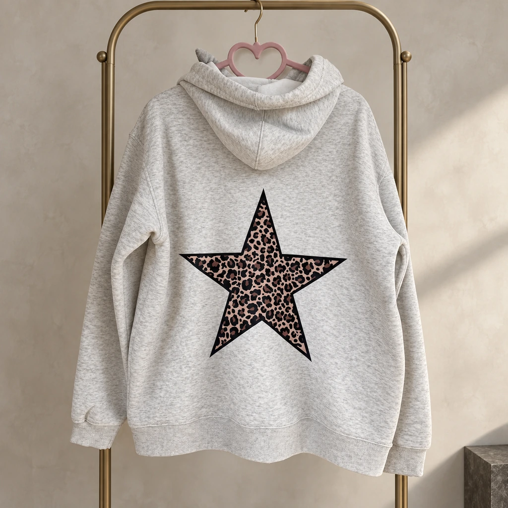 Leopard Star Hoodie – Marle Grey