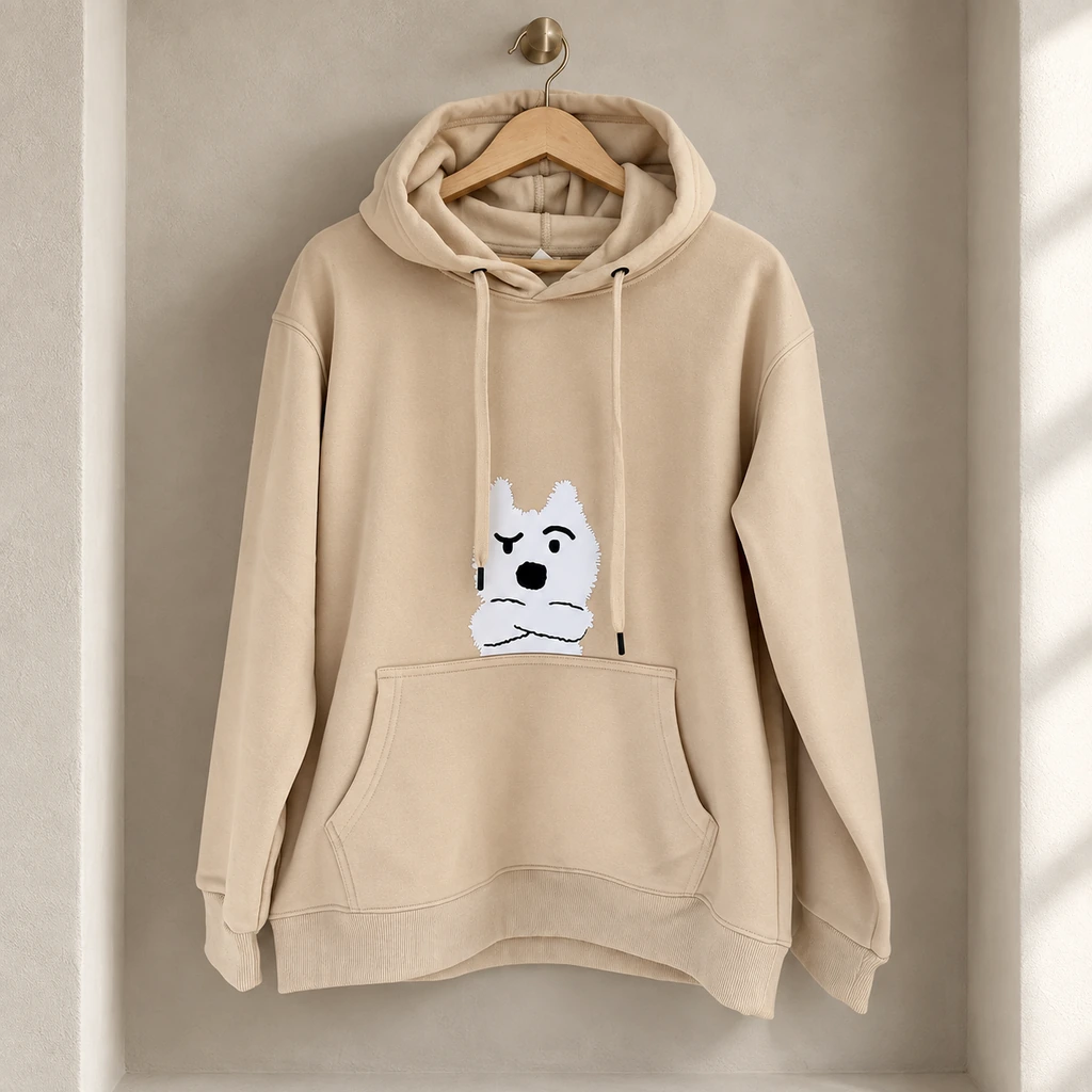 Playful Pup Hoodie – Beige